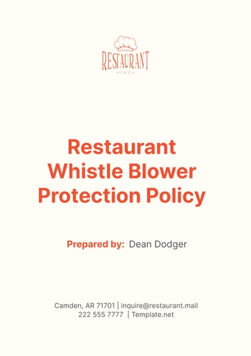 Free Restaurant Whistle Blower Protection Policy Template to Edit Online