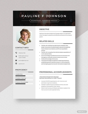 International Assignment Manage Resume