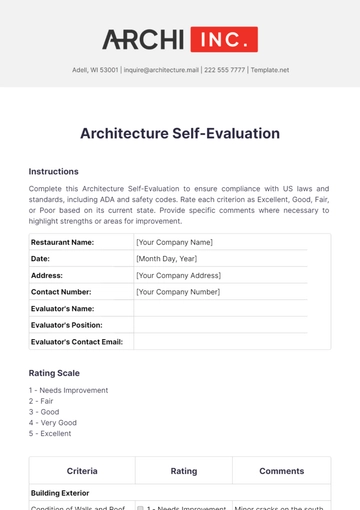 Free Architecture Self-Evaluation Template to Edit Online