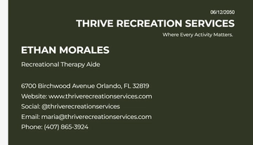 Free Recreational Therapy Aide Business Card Template to Edit Online