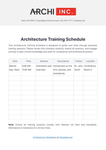 Free Architecture Training Schedule Template to Edit Online