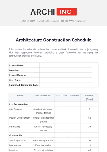 Free Architecture Construction Schedule Template to Edit Online