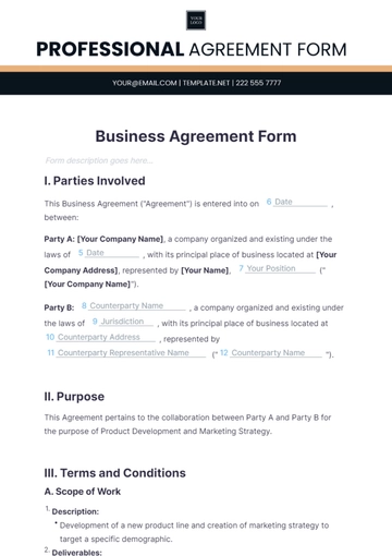 Free Business Agreement Form Template to Edit Online