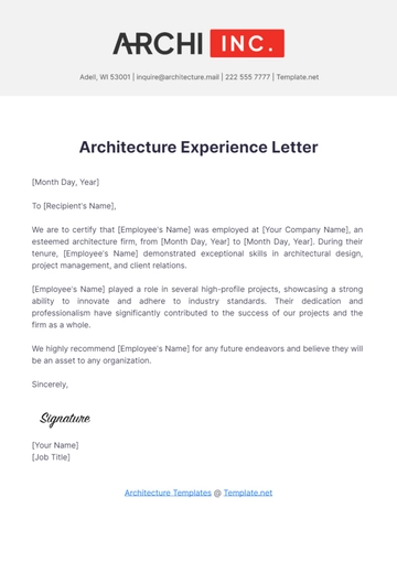 Free Architecture Experience Letter Template to Edit Online