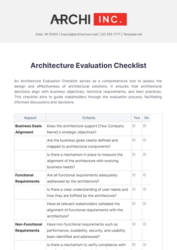 Free Architecture Evaluation Checklist Template to Edit Online