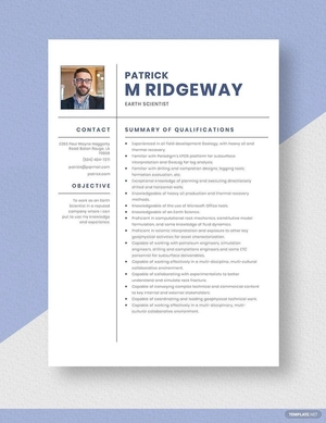 Earth Scientist Resume