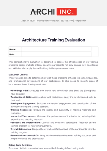 Free Architecture Training Evaluation Template to Edit Online