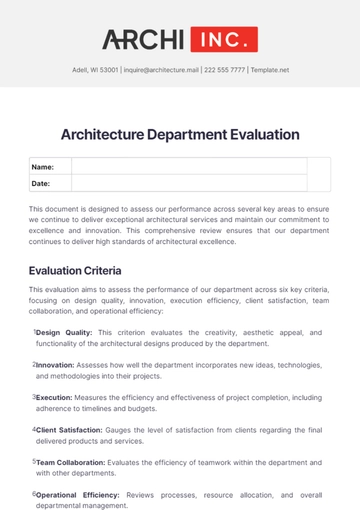 Free Architecture Department Evaluation Template to Edit Online