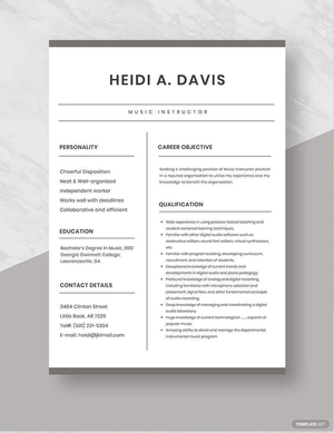 Music Instructor Resume