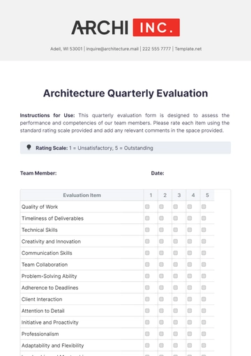 Free Architecture Quarterly Evaluation Template to Edit Online