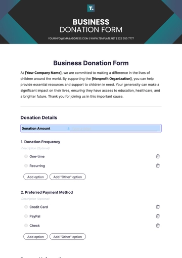 Free Business Donation Form Template to Edit Online