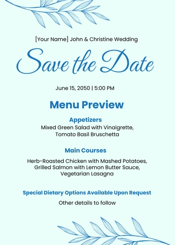 Free Save the Date Menu Card to Edit Online