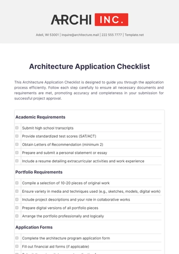 Free Architecture Application Checklist Template to Edit Online