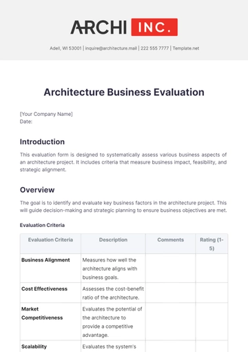 Free Architecture Business Evaluation Template to Edit Online