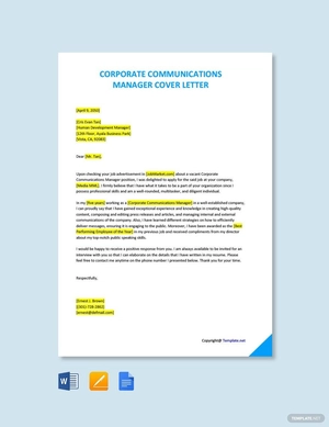 Corporate Communications Manager Cover Letter