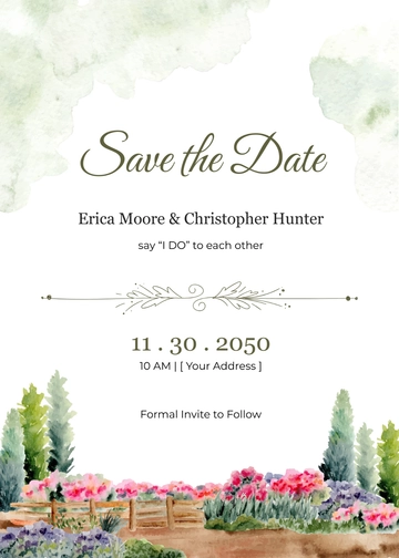 Free Watercolour Wedding Save the Date Card Template to Edit Online