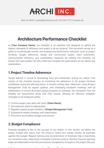 Free Architecture Performance Checklist Template to Edit Online