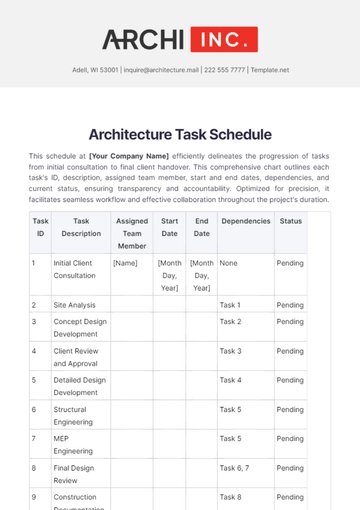 Free Architecture Task Schedule Template to Edit Online