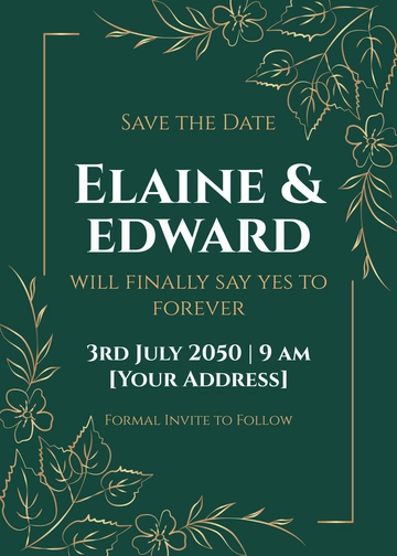 Free Emerald Green Save the Date Template to Edit Online