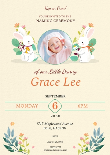 Free Bunny Naming Ceremony Invitation Template to Edit Online