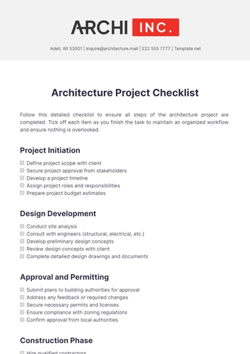 Free Architecture Project Checklist Template to Edit Online