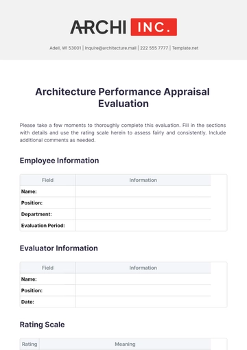 Free Architecture Performance Appraisal Evaluation Template to Edit Online