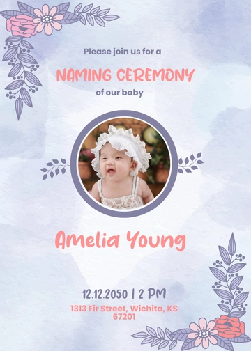 Free Sister Baby Naming Ceremony Invitation Template to Edit Online