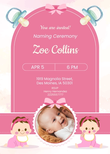 Free Cute Baby Naming Ceremony Invitation Template to Edit Online