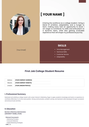 Free First Job College Student Resume to Edit Online