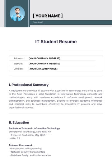 Free IT Student Resume to Edit Online