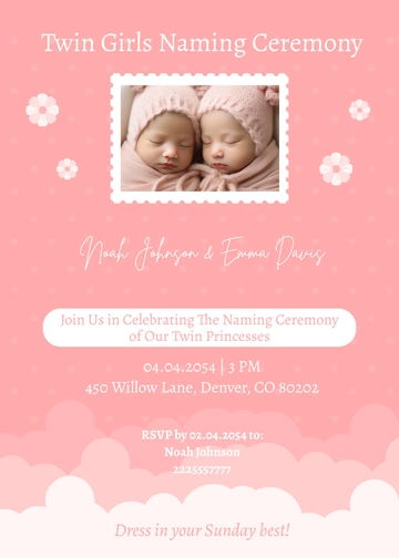 Free Twin Girls Naming Ceremony Invitation Template to Edit Online
