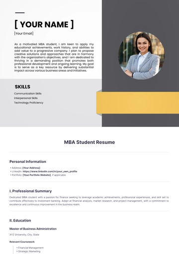 Free MBA Student Resume to Edit Online