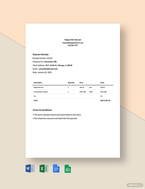 Happy Kid's Daycare Receipt Template