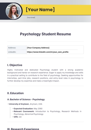 Free Psychology Student Resume to Edit Online