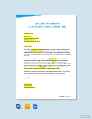 Director of External Communications Cover Letter