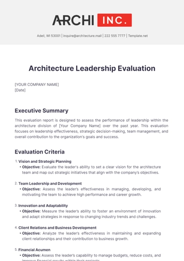 Free Architecture Leadership Evaluation Template to Edit Online