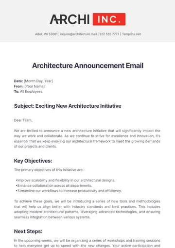 Free Architecture Announcement Email Template to Edit Online