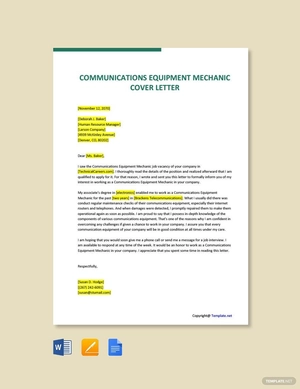 Communications Equipment Mechanic Cover Letter