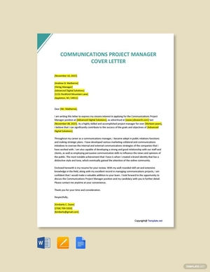 Communications Project Manager Cover Letter