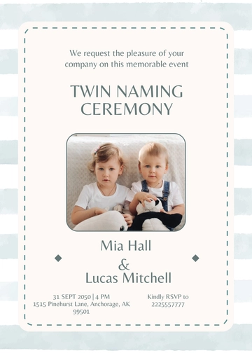 Free Twin Boys Naming Ceremony Invitation Template to Edit Online