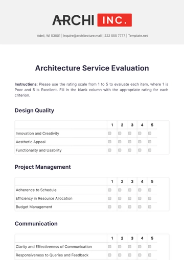 Free Architecture Service Evaluation Template to Edit Online