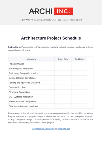 Free Architecture Project Schedule Template to Edit Online
