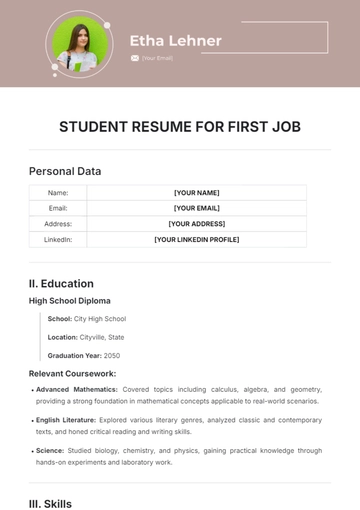 Free Student Resume for First Job Template to Edit Online
