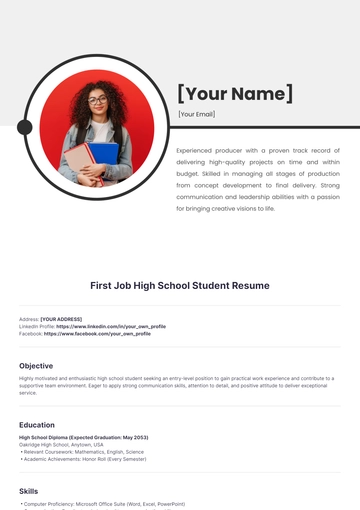 Free First Job High School Student Resume to Edit Online