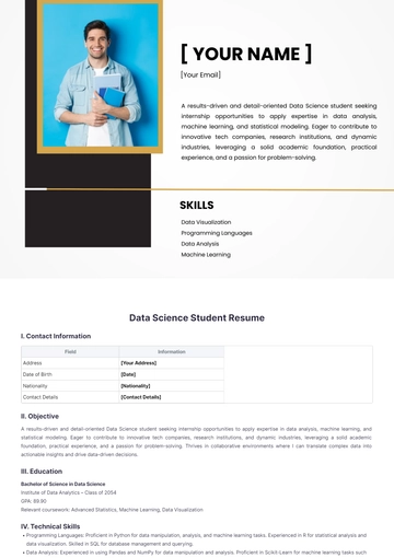Free Data Science Student Resume to Edit Online