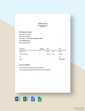 Kid's Daycare Receipt Template