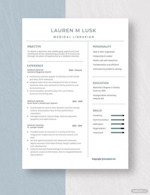 Medical Librarian Resume