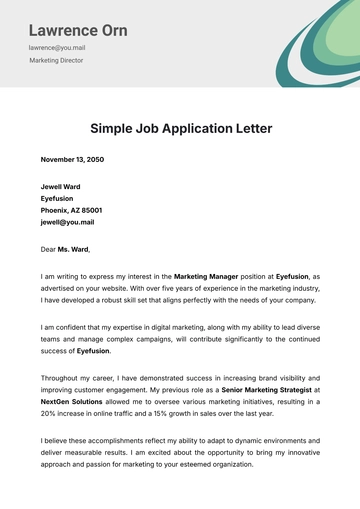 Free Simple Job Application Letter Template to Edit Online