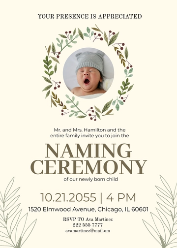 Free Simple Child Naming Ceremony Invitation Card Template to Edit Online