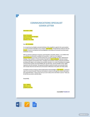 Communications Specialist Cover Letter